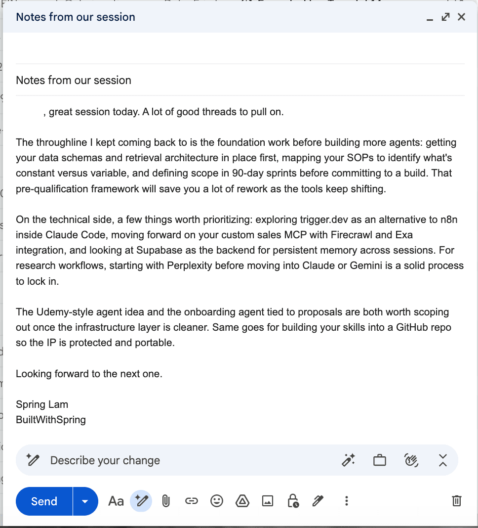 The follow-up draft that lands in Gmail, with identifying details redacted